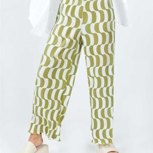 Taina Pleated Wide Leg Pants Green Multi